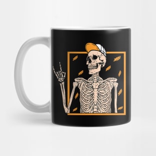 Vintage Halloween Skeleton Rock On Hand Skeleton Mug